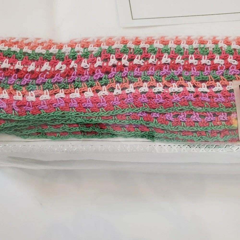Brand New Garnet Hill Twin Flat Sheet Multi Color Crochet Percale Cotton Boho